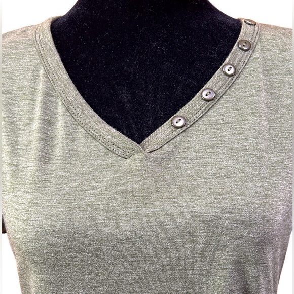 Women’s T-Shirt S/S Heather Olive Green V-Neck Top Size-Small NWOT - Picture 4 of 6